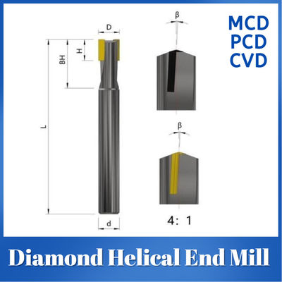 Diamond Helical End Mill Mirror Finish PCD MCD Diamond Tools Ra0.05μM 5-10x Lifespan